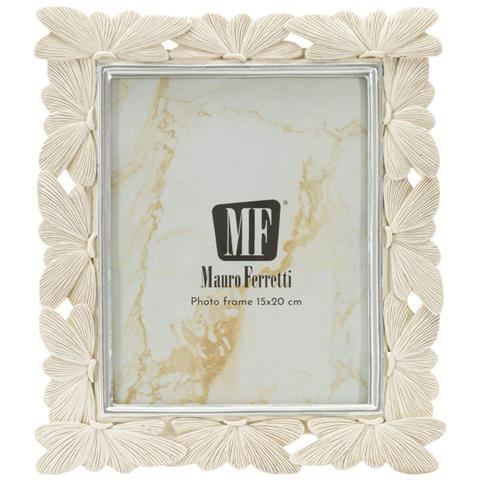 Cornice Portafoto Butterfly In Resina Crema Con Farfalle E Profili Argento 15x20 - Foto 2