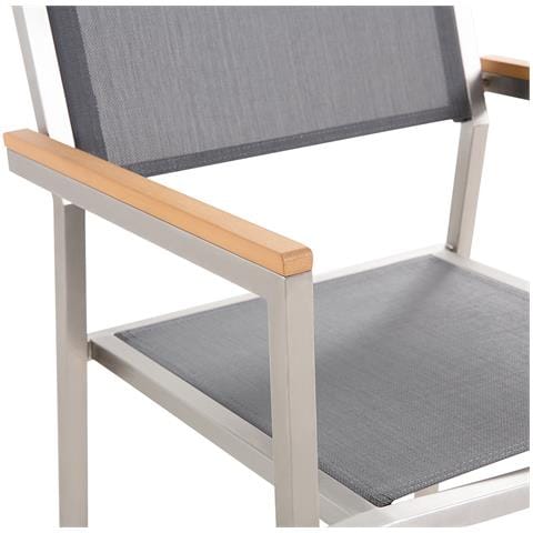 Set Di Tavolo E 6 Sedie Da Giardino In Acciaio, Granito E Fibra Tessile Grigia - Grigio Lucido - 180cm - Grosseto - Foto 32