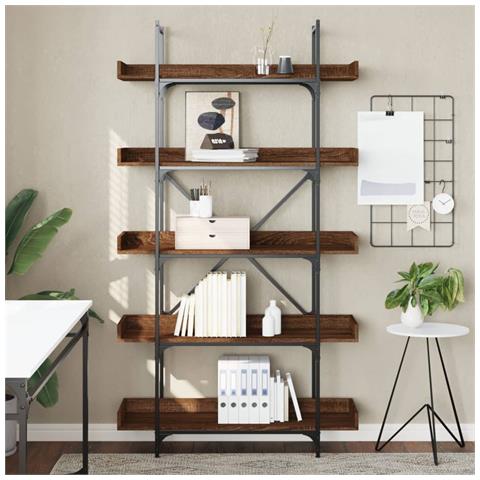 Libreria 5ripiani Rovere Marrone 100x33x180,5 Legno Multistrato - Foto 3