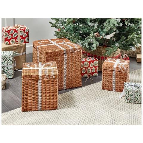 Set Di 3 Scatole Rattan Marrone Cadeau - Foto 1