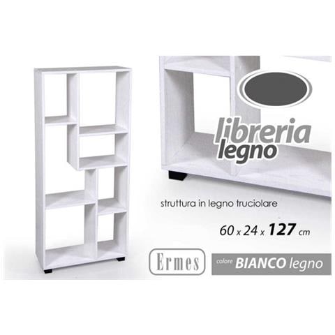 Trade Shop - Libreria H127x60x24 Cm Ripiani In Legno Bianco Striato Mobile Scaffale 750892 - Foto 1