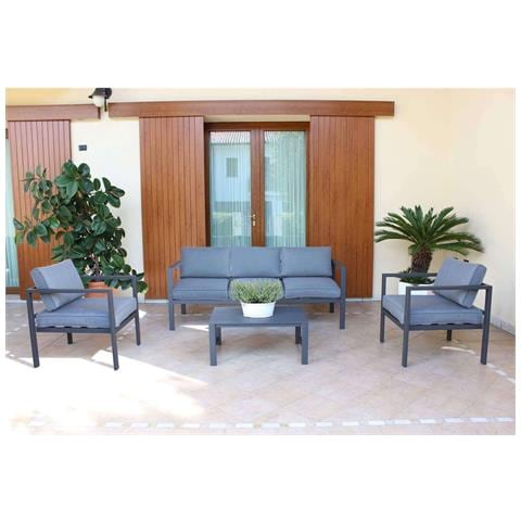 Salotto Da Giardino 5 Posti Con Struttura In Alluminio Divano Poltrone E Tavolino Eracle - Black - Foto 1