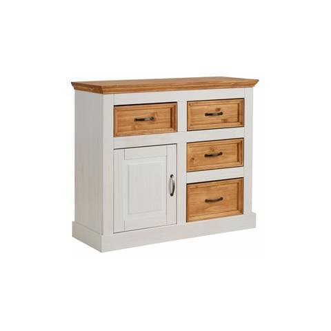Selma Credenza Con 4 Cassetti E 1 Anta In Pino Bianco E Cera Antimacchia - Foto 1