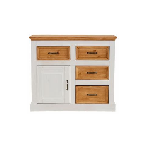 Selma Credenza Con 4 Cassetti E 1 Anta In Pino Bianco E Cera Antimacchia - Foto 2