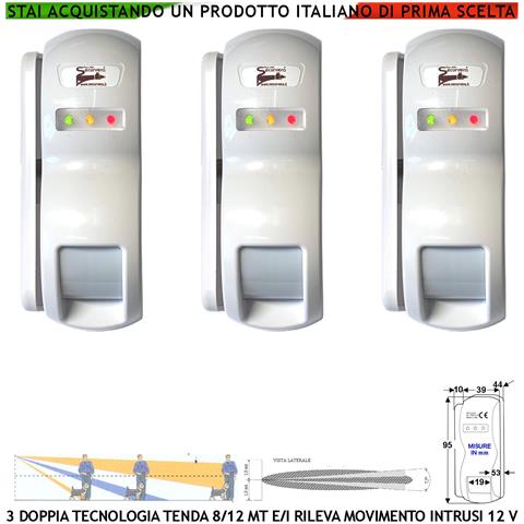 Evita Furto Doppia Tecnologia Tenda Dual Pir E Micronda Tre Pezzi Portata 8/12 Mt Esterno Interno Rileva Movimento Di - Foto 1