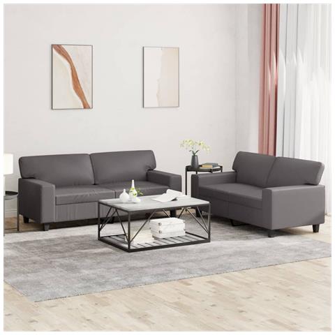 Set Di Divani 2 Pz Grigio In Similpelle - Foto 1
