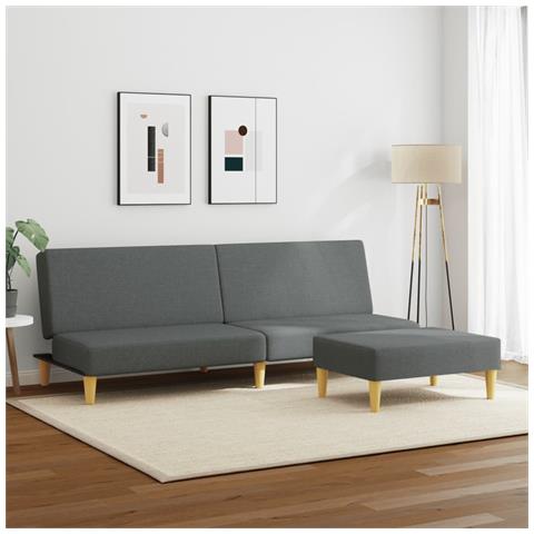 Divano Letto 2 Posti Con Poggiapiedi Grigio Scuro In Tessuto - Foto 1