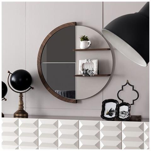 Specchiera Rotonda Con Mensole Diana Legno Naturale - Foto 1