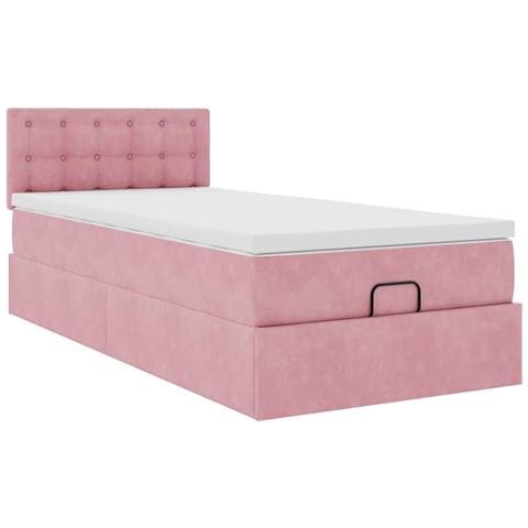 Struttura Letto Pouf Con Materasso Rosa 90x190 Cm In Velluto - Foto 2