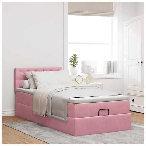 Struttura Letto Pouf Con Materasso Rosa 90x190 Cm In Velluto - Foto 3