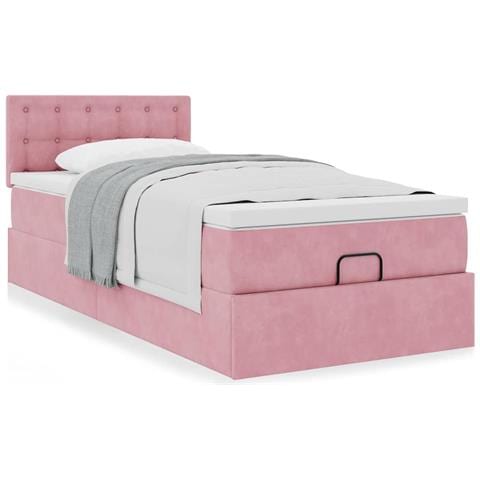 Struttura Letto Pouf Con Materasso Rosa 90x190 Cm In Velluto - Foto 1