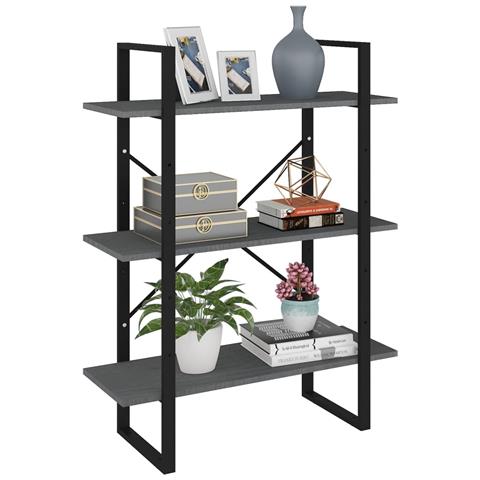 Libreria A 3 Ripiani Grigia 80x30x105 Cm In Massello Di Pino - Foto 2