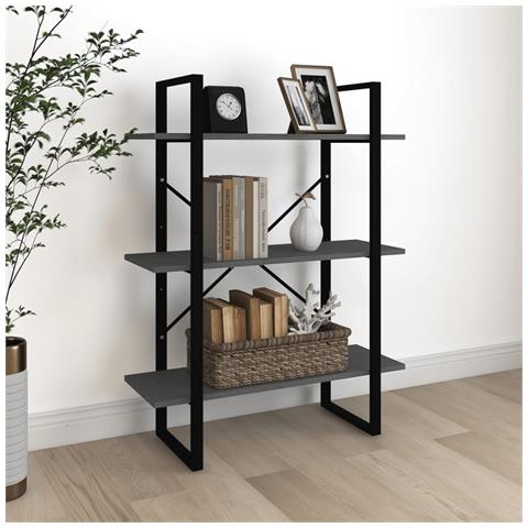 Libreria A 3 Ripiani Grigia 80x30x105 Cm In Massello Di Pino - Foto 8