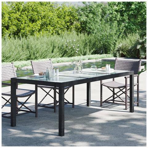 Lusso Casadino -  Tavolo Giardino Nero 190x90x75 Cm Vetro Temperato E Polyrattan - Foto 5