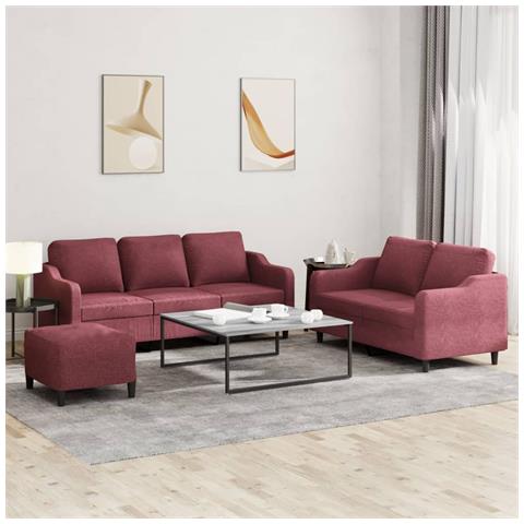 Set di Divani 3 pz con Cuscini Rosso Vino in Tessuto - Foto 2