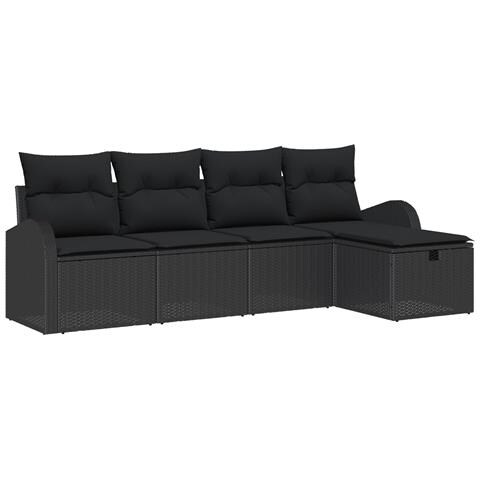 Set Divano da Giardino a 5 Pezzi con Cuscini Nero Polyrattan - Foto 1
