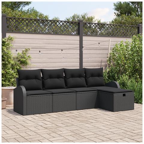 Set Divano da Giardino a 5 Pezzi con Cuscini Nero Polyrattan - Foto 2