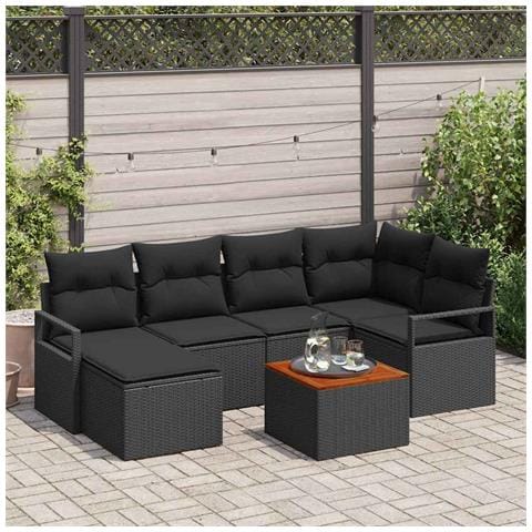 Set Divano da Giardino Modulari in Rattan Nero con Cuscini - 7 Pezzi, Divano da Giardino 2 Posti con Cuscini in Polyrattan Nero - Foto 2
