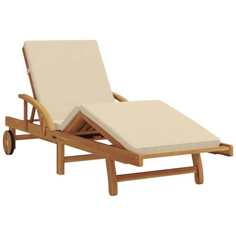 Lettino Prendisole Pieghevole con Ruote e Cuscino Beige Legno Massello di Acacia - Foto 1