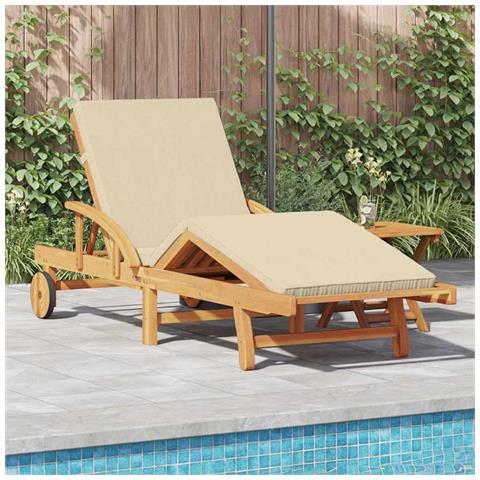 Lettino Prendisole Pieghevole con Ruote e Cuscino Beige Legno Massello di Acacia - Foto 2