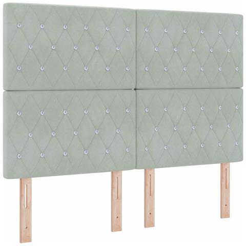 Testiera bottoni in cristallo tufted grigio chiaro 140 cm in velluto - Foto 1