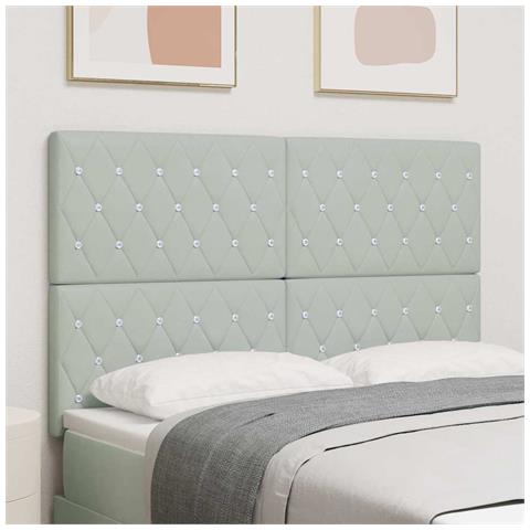 Testiera bottoni in cristallo tufted grigio chiaro 140 cm in velluto - Foto 2