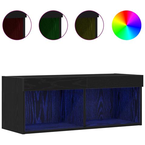 Cabinet TV con luci LED 2 pz Nero Rovere 80x30x30 cm - Foto 2