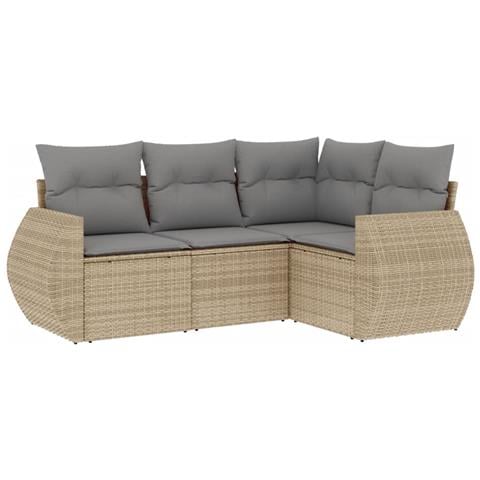 Set Divano da Giardino 4 pz con Cuscini Beige in Polyrattan - Foto 1