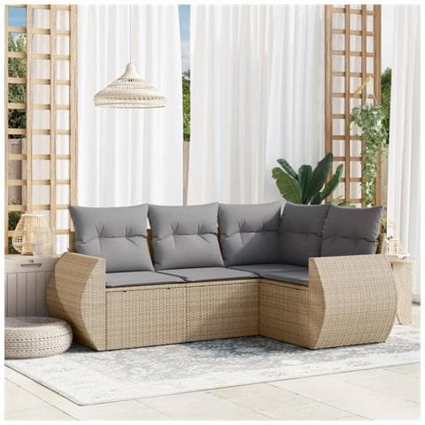 Set Divano da Giardino 4 pz con Cuscini Beige in Polyrattan - Foto 2