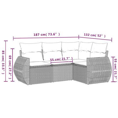 Set Divano da Giardino 4 pz con Cuscini Beige in Polyrattan - Foto 3