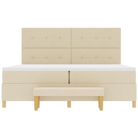 Letto Box Spring con Materasso e Panchetta Crema 200x200 cm Tessuto - Foto 9