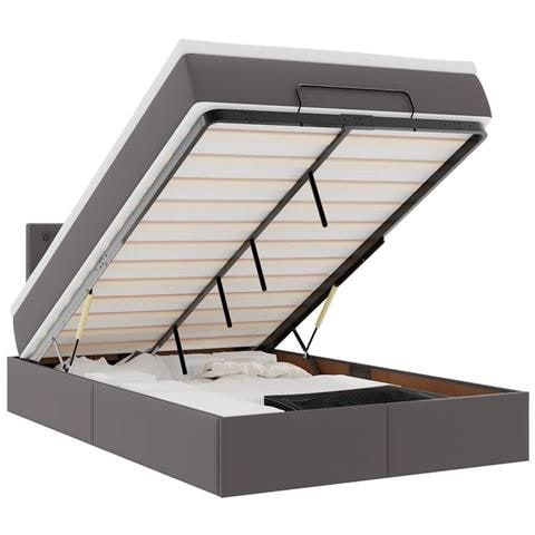 Struttura Letto Pouf con Materasso Grigio 120x200 cm Similpelle - Foto 1