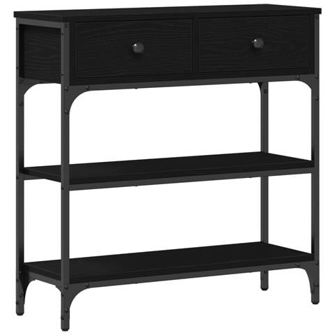 Tavolino Nero Rovere 72,5x25x75 cm Legno ingegnerizzato & Acciaio - Foto 1