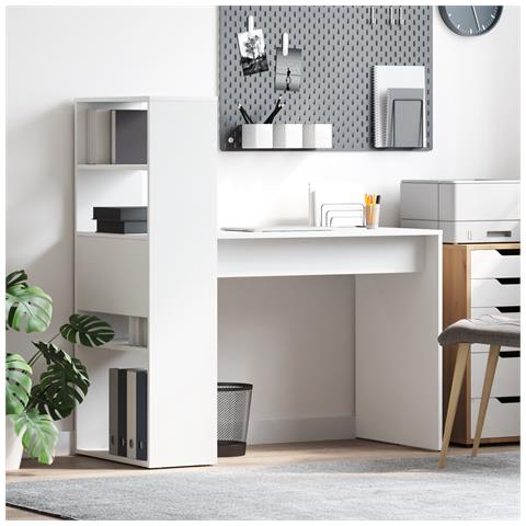 Scrivania Bianca con Ripiani 113x54x120 cm Legno ingegnerizzato - Foto 2