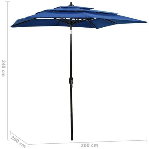 Ombrellone Da Giardino 3 Livelli Palo In Alluminio Azzurro 2x2m - Foto 6