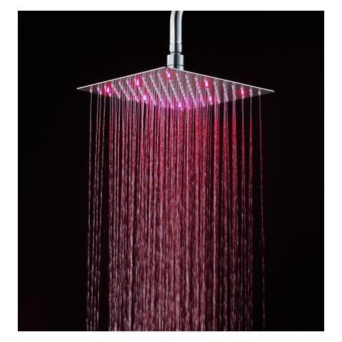 Soffione Doccia Ultraslim Quadrato Con Led Cromoterapia Acciaio Inox Satinato 20x20 Cm Vegas - Foto 1