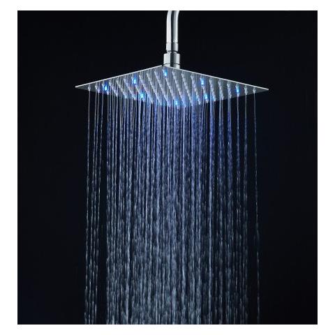 Soffione Doccia Ultraslim Quadrato Con Led Cromoterapia Acciaio Inox Satinato 20x20 Cm Vegas - Foto 2