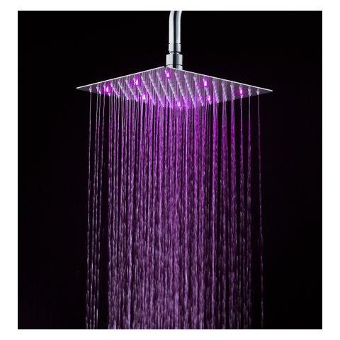 Soffione Doccia Ultraslim Quadrato Con Led Cromoterapia Acciaio Inox Satinato 20x20 Cm Vegas - Foto 3