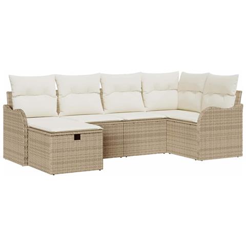 Set Divano da Giardino con cuscino 6 pcs Beige Poly Rattan - Foto 1