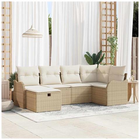 Set Divano da Giardino con cuscino 6 pcs Beige Poly Rattan - Foto 2