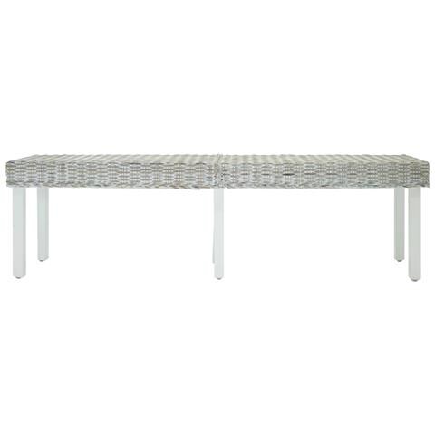 Panca Bianca 160x35x45 cm Rattan Kubu Naturale e Massello Mogano - Foto 2