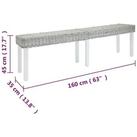 Panca Bianca 160x35x45 cm Rattan Kubu Naturale e Massello Mogano - Foto 5