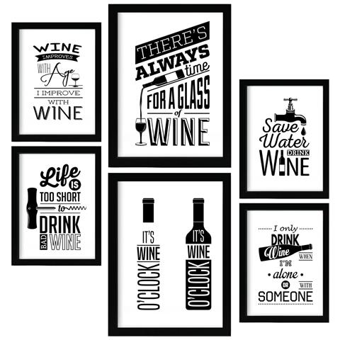 Set Di 6 Stampe Vino 2 Illustrazioni A Colori Di Caffè E Bevande In Cartelloni Pubblicitari Per La Casa A3 & A4 Cornice Nera - Foto 1