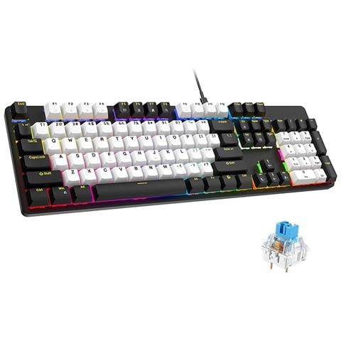 Tastiera Meccanica Cablata 104 Tasti - Bianco E Nero, Illuminazione Mista, Interruttore Blu, Pannello In Plastica - Foto 2