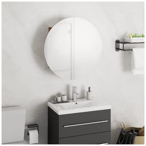 Armadio da Bagno con Specchio Rotondo e LED Rovere 40x40x17,5cm - Foto 2