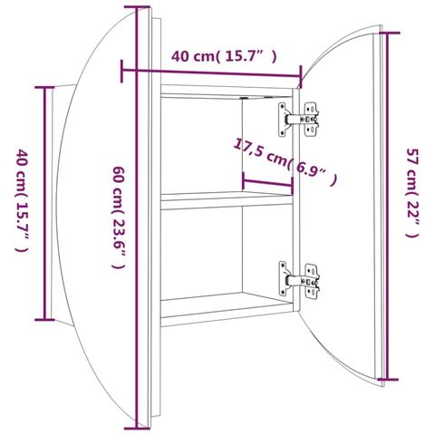 Armadio da Bagno con Specchio Rotondo e LED Rovere 40x40x17,5cm - Foto 8