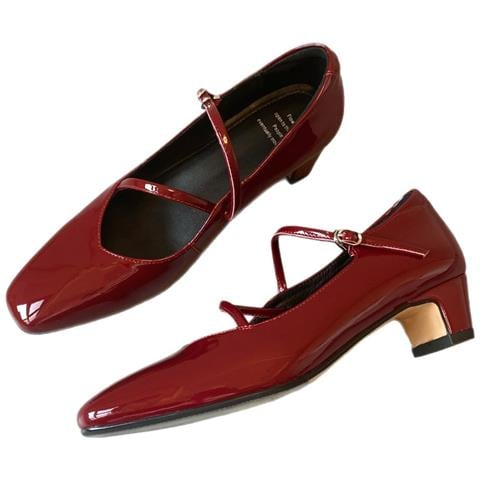 Eleganti Scarpe Mary Jane In Pelle Con Punta Quadrata - Comfort E Stile Red 38 - Foto 1