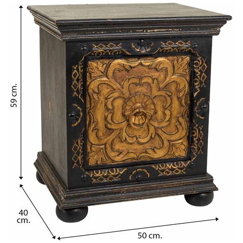 Comodino In Legno Intagliato Nero 50x40x59 - Foto 5