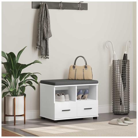 Panca per ingresso con cuscino Bianco 60 x 38 x 46 cm - Foto 2