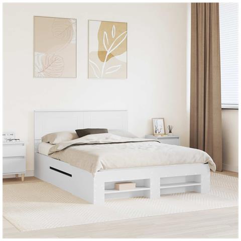 Struttura del letto Bianco 140 x 200 cm Legno multistrato - Foto 2